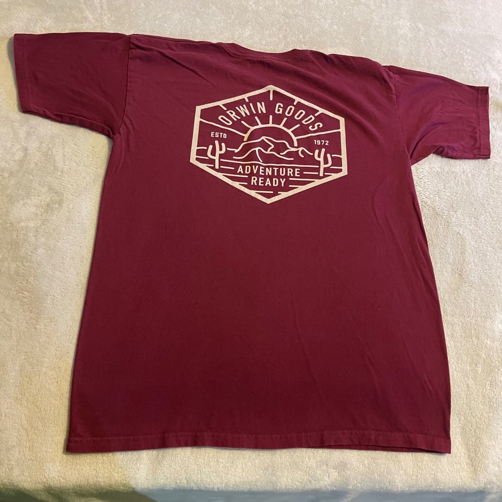 Streetwear T Shirt Orwin Goods Co Mens Large Maroon Graphic Adventure Ready Tee